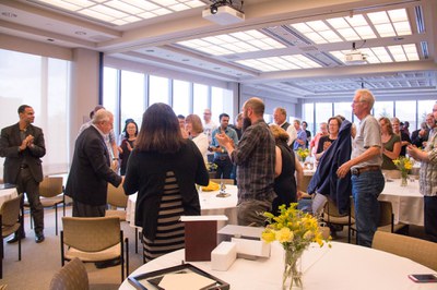 After his remarks, Jones receives a standing ovation.